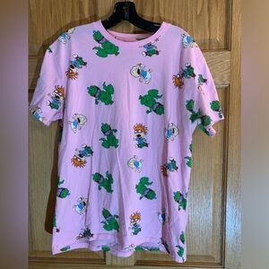Nickelodeon Cartoon Graphic T-Shirt LARGE L RUGRATS Reptar Chuckie Tommy PINK